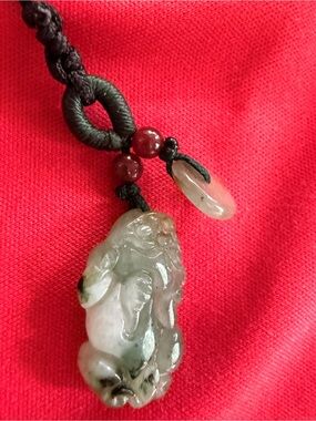 Hand-Carved Icy Jade Pendant Necklace in Green and Cream